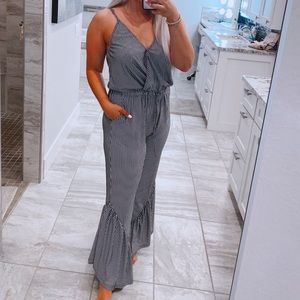 black & white striped bell bottom jumpsuit